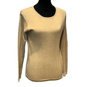 Anna Gray Small Silk Blend Sparkly Gold Scoop Neck Long Sleeve Strechy Sweater